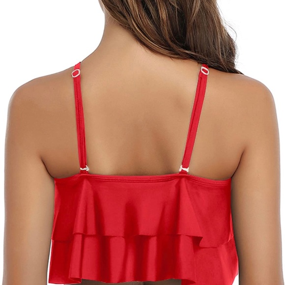 Tempt Me Red Ruffled Bikini Top Flounce Swim Top  Swimsuit Tank Top for Women L - Picture 5 of 7